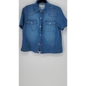 Lola River Denim Shirt Top Short Sleeve Cotton Blue Western Style Small
